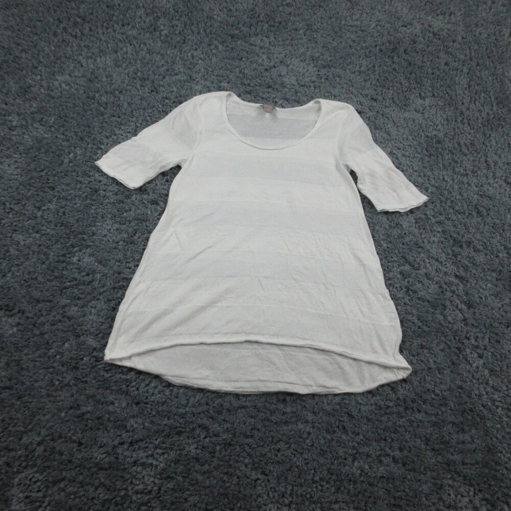 Chicos Tunic Shirt Womens 1 Medium White High Low Semi Sheer Knit Lightweight